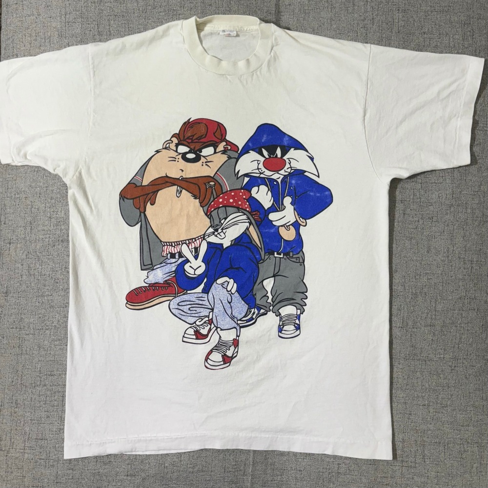 Vintage Bugs Bunny Sylvester 90s Gangsta Tshirt XL 100% Cotton Made USA